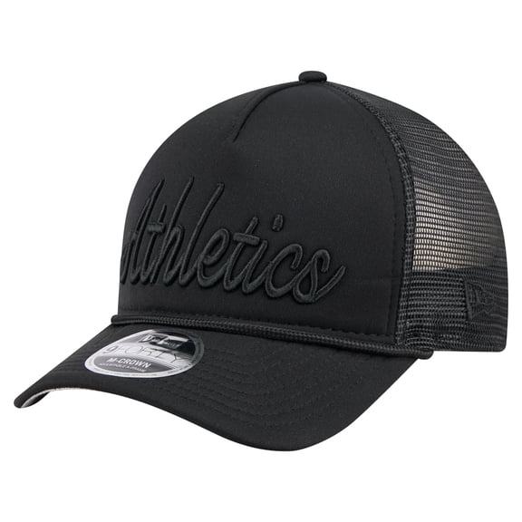 Men's New Era Black Athletics City Initial 9FORTY A-Frame M-Crown Adjustable Trucker Hat