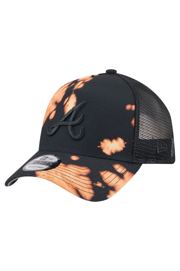 Men's-New Era  Black Atlanta Braves Bleached A-Frame 9FORTY Adjustable Hat