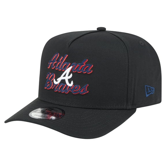 Men's New Era Black Atlanta Braves Chainstitch 9FIFTY A-Frame Snapback Hat
