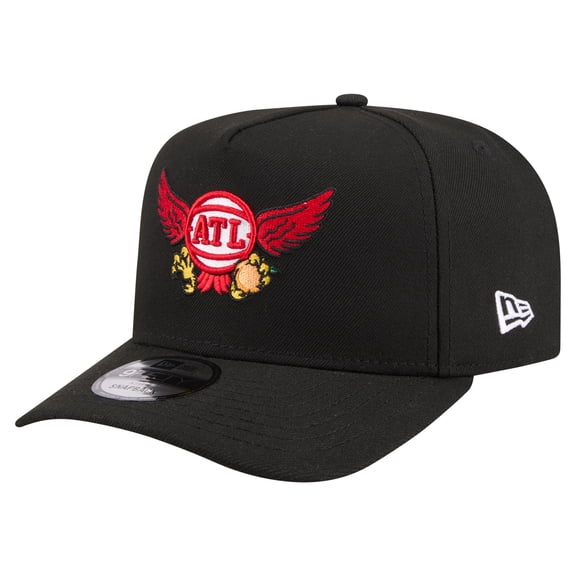 Men's New Era Black Atlanta Hawks Injection Cartoon Logo A-Frame 9FIFTY Adjustable Hat