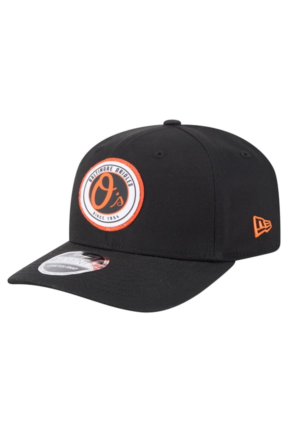 Men's New Era Black Baltimore Orioles Circle Patch 9SEVENTY Stretch-Snap Hat
