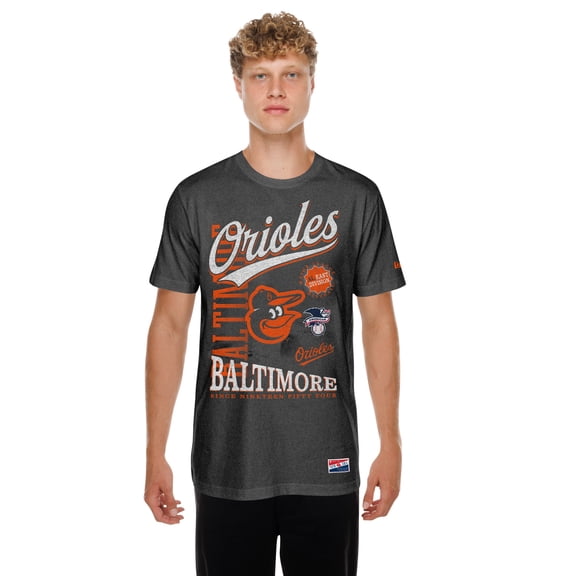 Men's New Era Black Baltimore Orioles  Oversized Throwback Distressed T-Shirt