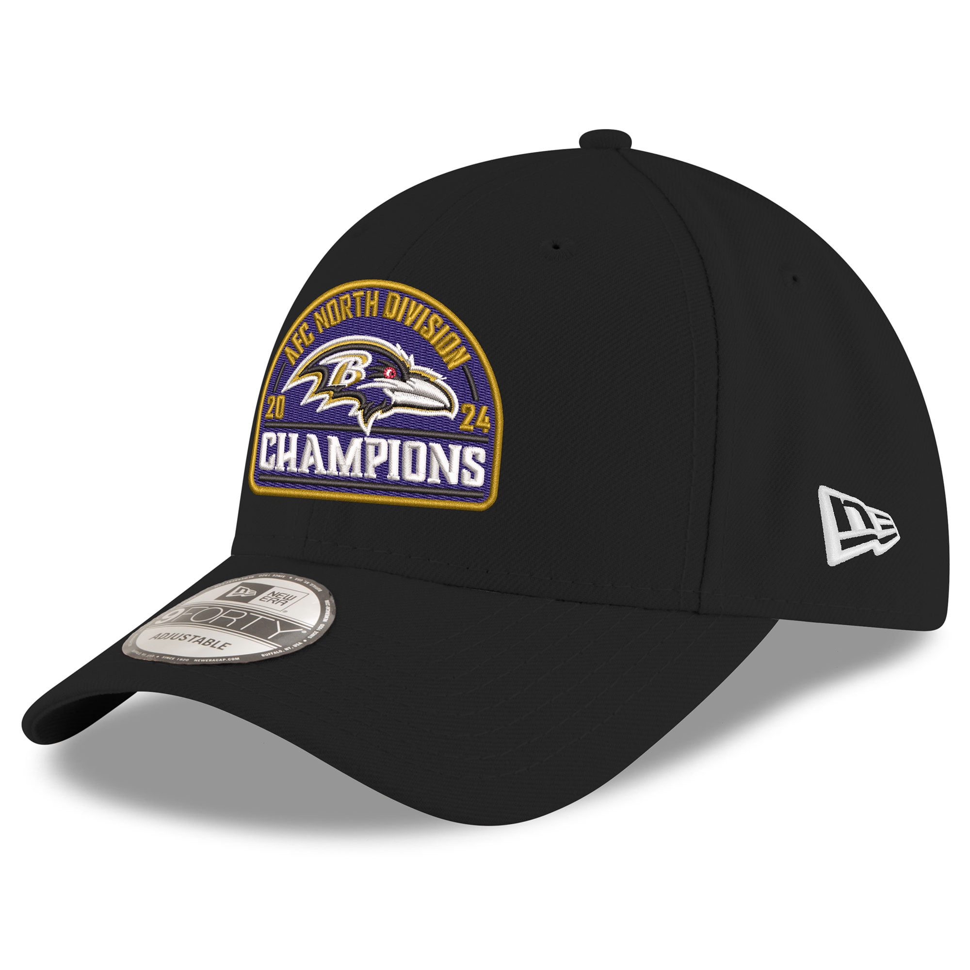Men's New Era Black Baltimore Ravens 2024 AFC North Division Champions 9FORTY Adjustable Hat