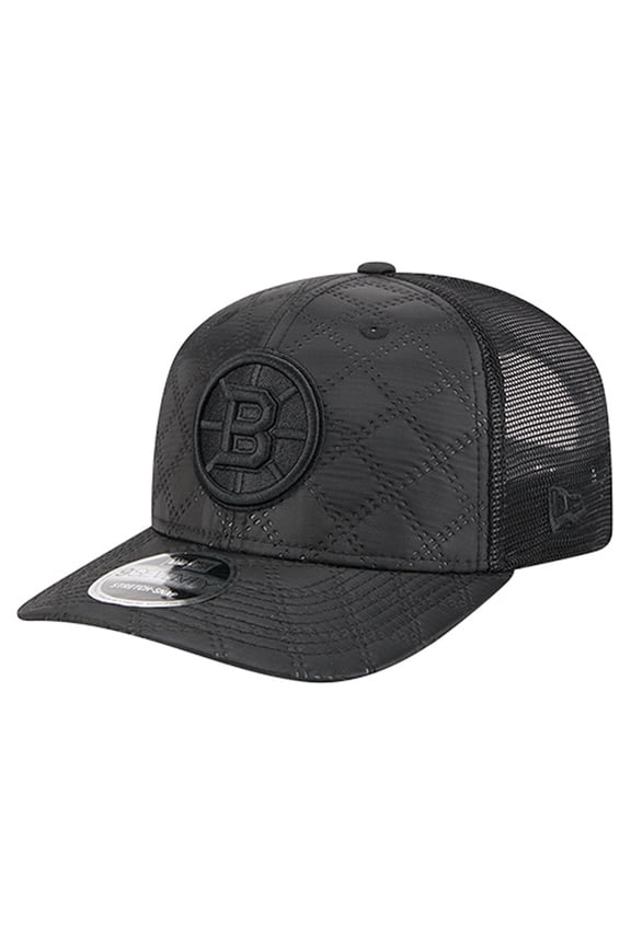 Men's New Era Black Boston Bruins Quilted Nylon 9SEVENTY Adjustable Trucker Hat