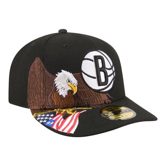 Men's New Era Black Brooklyn Nets Freedom Pre-Curved 59FIFTY Fitted Hat