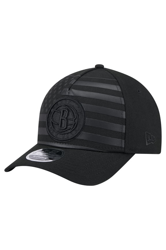 Men's New Era  Black Brooklyn Nets Game Day Flag A-Frame 9FORTY Adjustable Hat