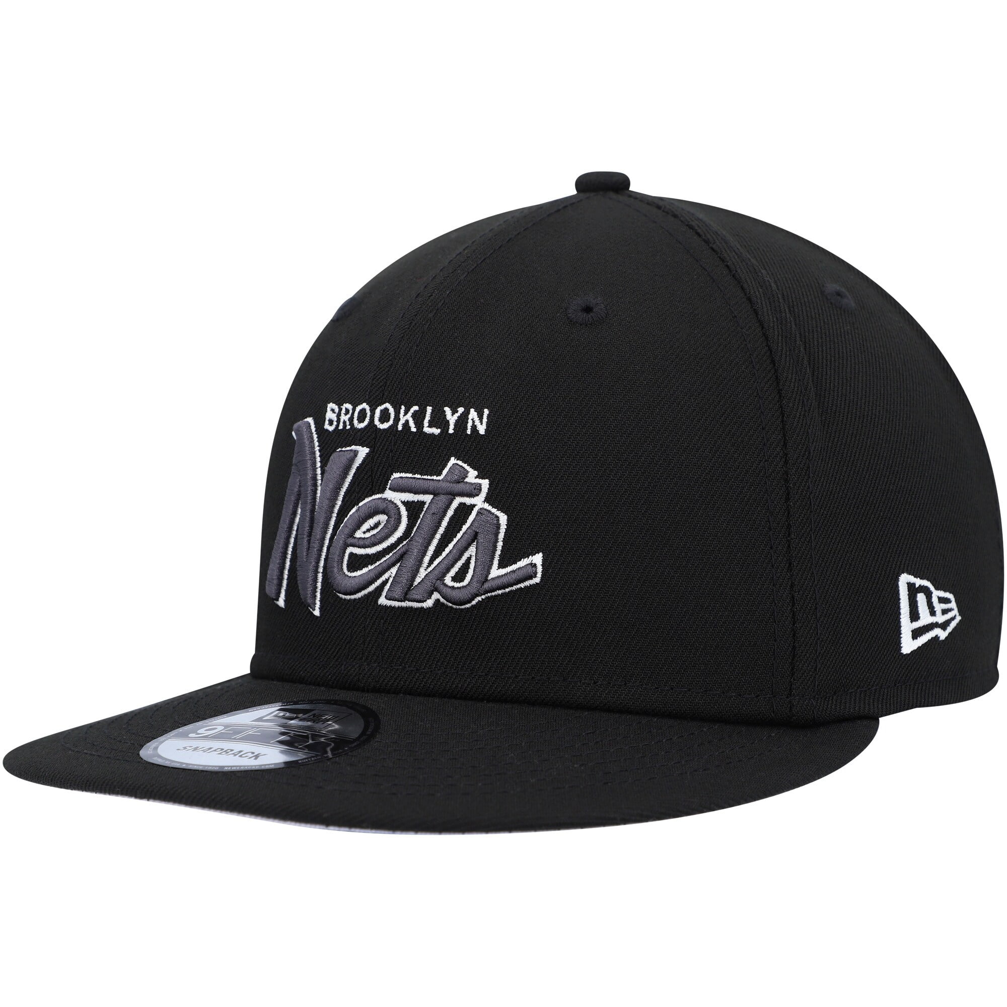 Men's New Era Black Brooklyn Nets Script Up 9FIFTY Snapback Hat OSFA