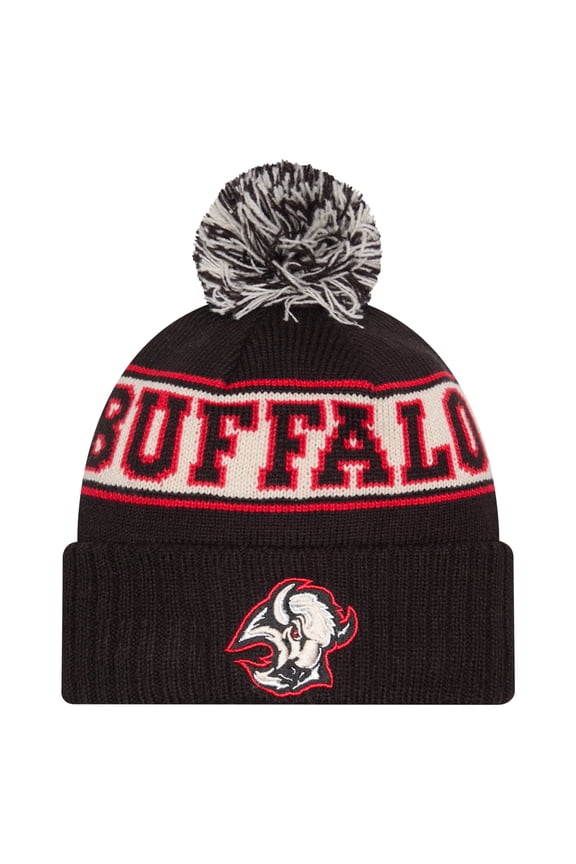 Men's New Era Black Buffalo Sabres Retro Cuffed Knit Hat with Pom