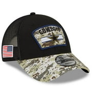 Men's New Era Black/Camo Dallas Cowboys 2021 Salute To Service Trucker 9FORTY Snapback Adjustable Hat - OSFA