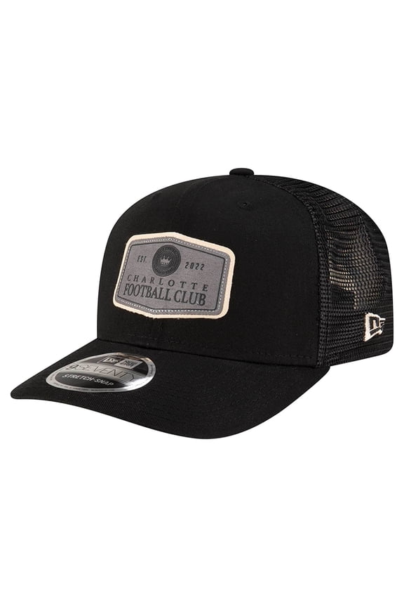 Men's New Era Black Charlotte FC Labeled 9SEVENTY Trucker Stretch-Snap Adjustable Hat