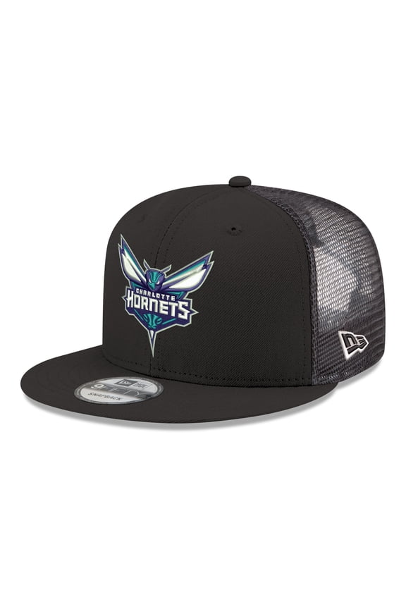 Men's New Era Black Charlotte Hornets Core Logo Meshback 9FIFTY Snapback Hat