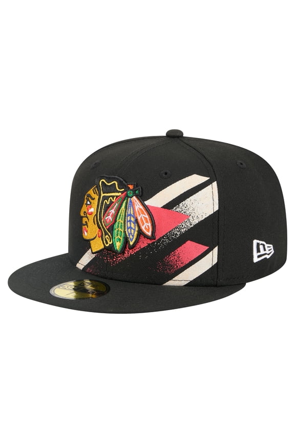 Men's New Era Black Chicago Blackhawks Faded Lines 59FIFTY Fitted Hat