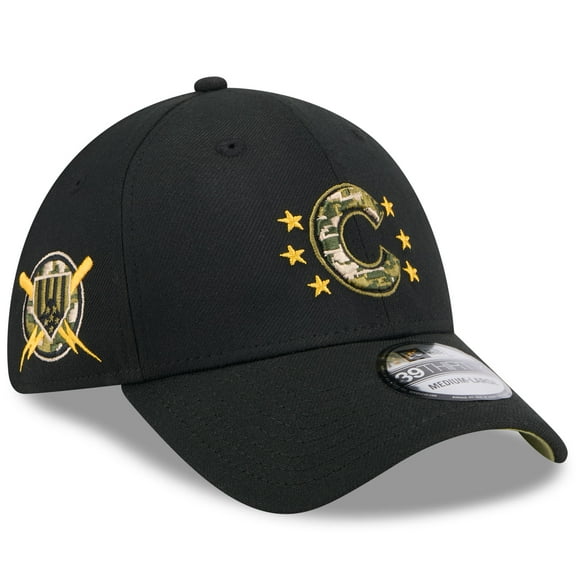 Men's New Era Black Chicago Cubs 2024 Armed Forces Day 39THIRTY Flex Hat