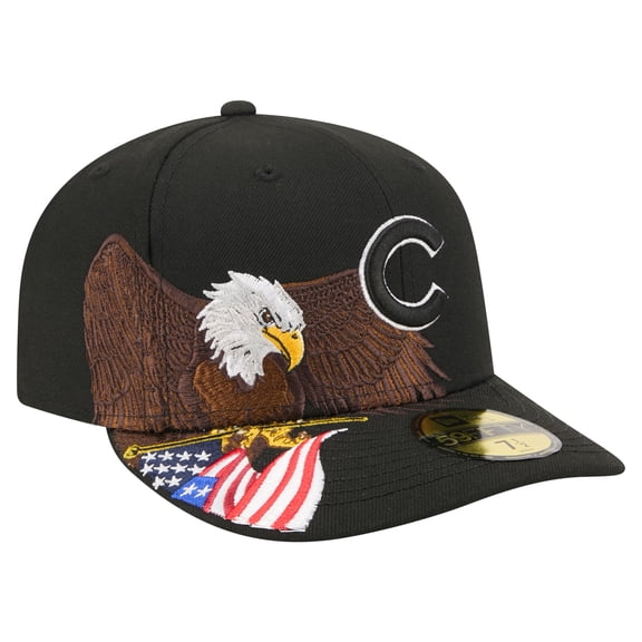 Men's New Era Black Chicago Cubs Americana Bald Eagle Pre-Curved 59FIFTY Fitted Hat