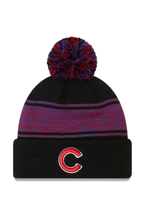 Men's New Era Black Chicago Cubs Chilled Cuffed Knit Hat with Pom