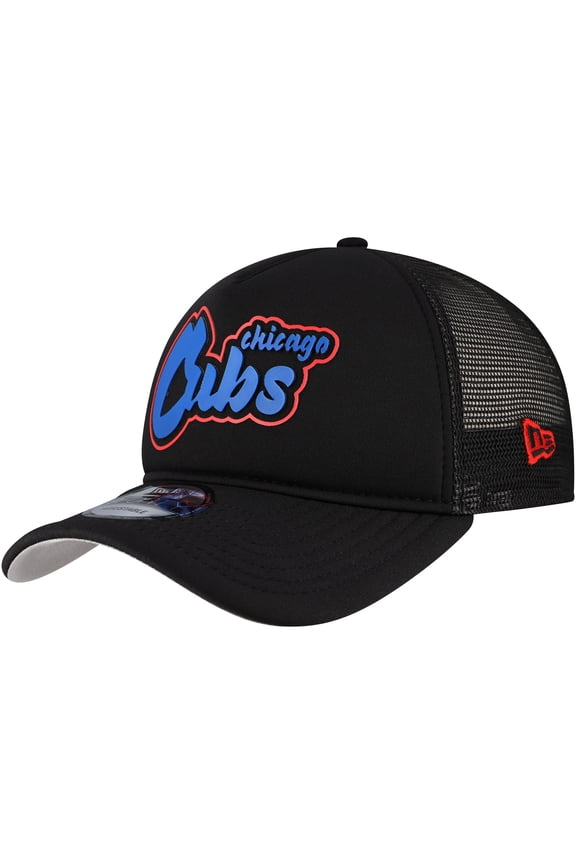 Men's New Era Black Chicago Cubs Retro Bold A-Frame Trucker 9FORTY Adjustable Hat