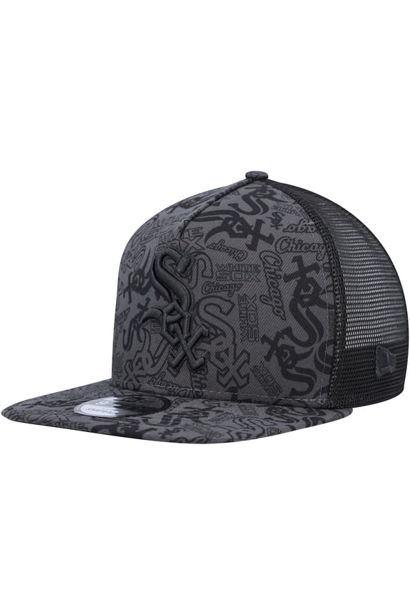 Men's New Era Black Chicago White Sox Repeat A-Frame 9FIFTY Trucker Snapback Hat
