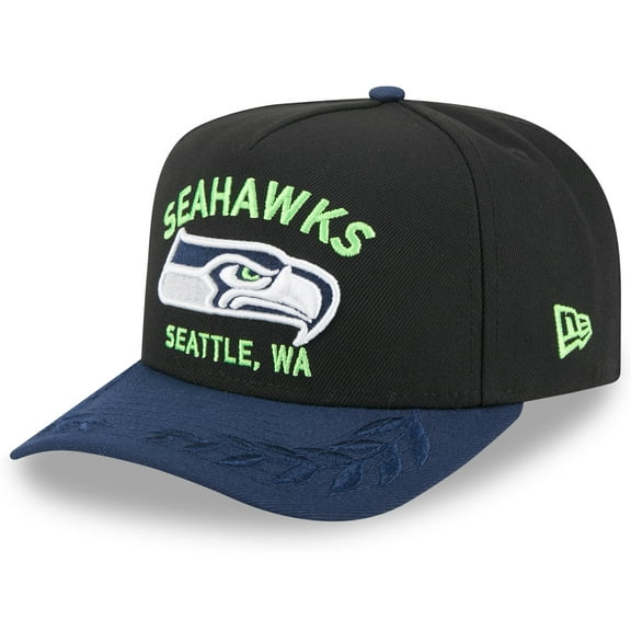 Men's New Era Black/College Navy Seattle Seahawks 2025 NFL Draft A-Frame 9FIFTY Snapback Hat