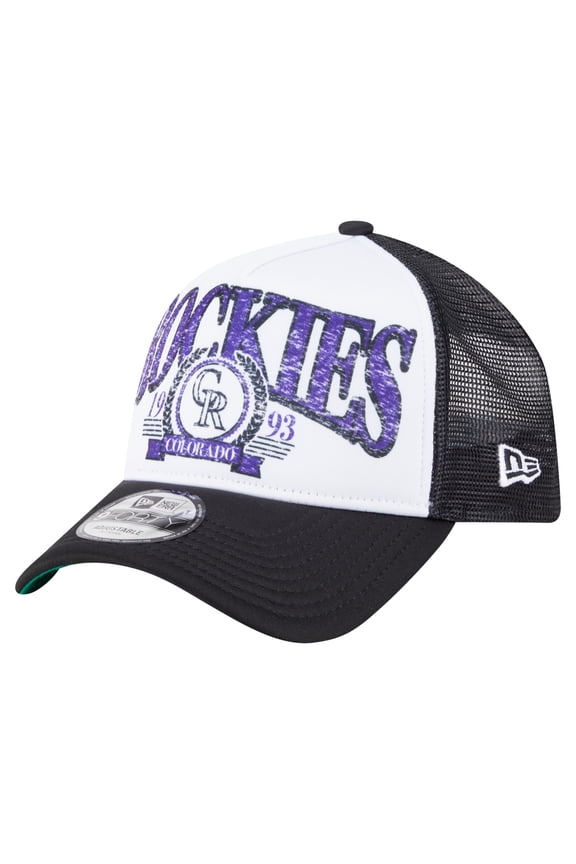 Men's New Era Black Colorado Rockies Distressed 9FORTY A-Frame Adjustable Trucker Hat