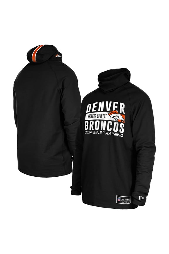 Men's New Era Black Denver Broncos Functional Fandom Balaclava Helmet Stripe Tri-Blend Hoodie