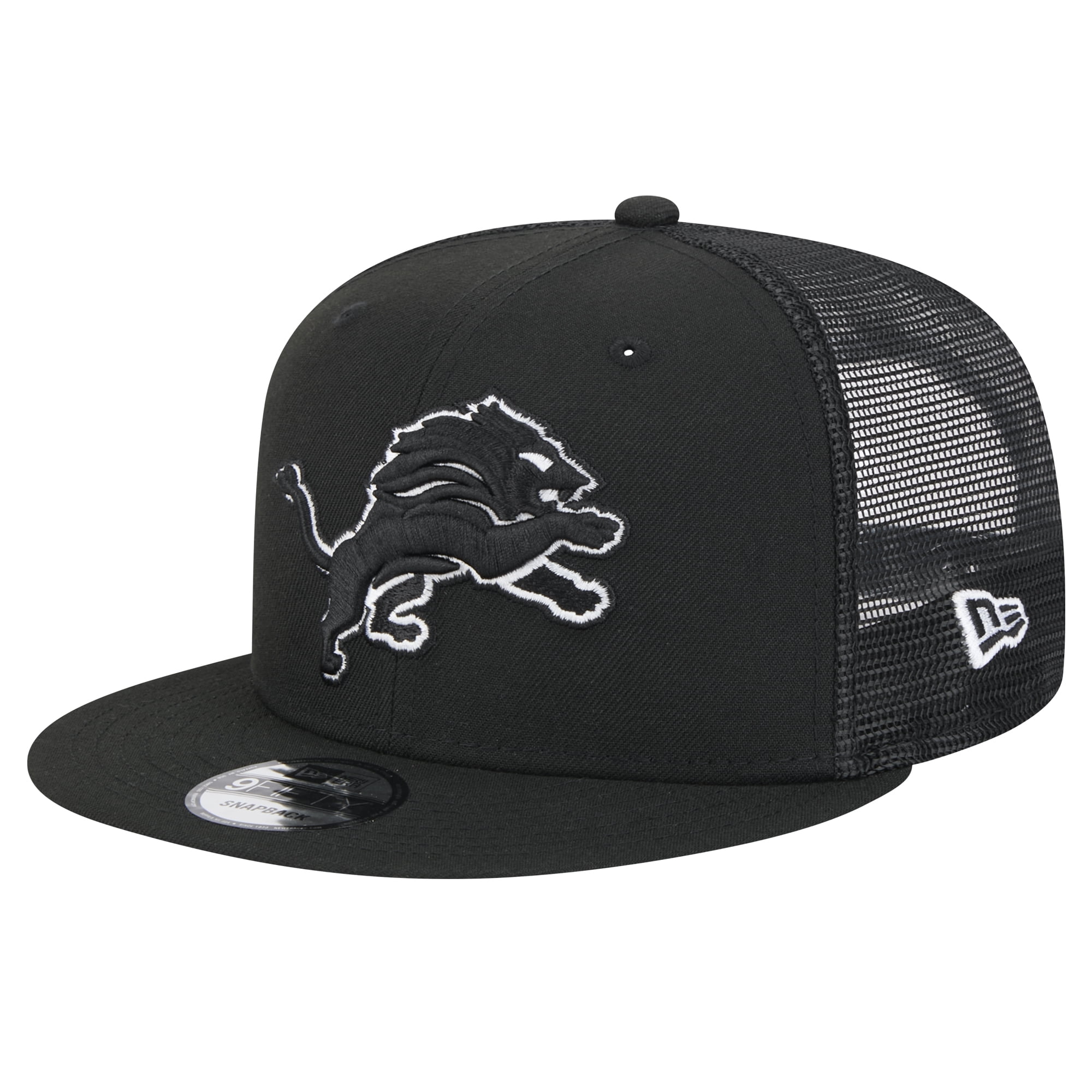 Peko べるーにゃ×NEW ERA×LIONS 9FIFTY BLACK Men's New Era Black Detroit Lions Main Trucker 9FIFTY Snapback Hat