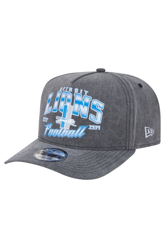 Men's-New Era  Black Detroit Lions Throwback Washed A-Frame 9FIFTY Snapback Hat