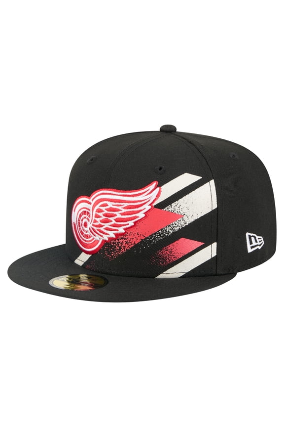 Men's New Era Black Detroit Red Wings Faded Lines 59FIFTY Fitted Hat