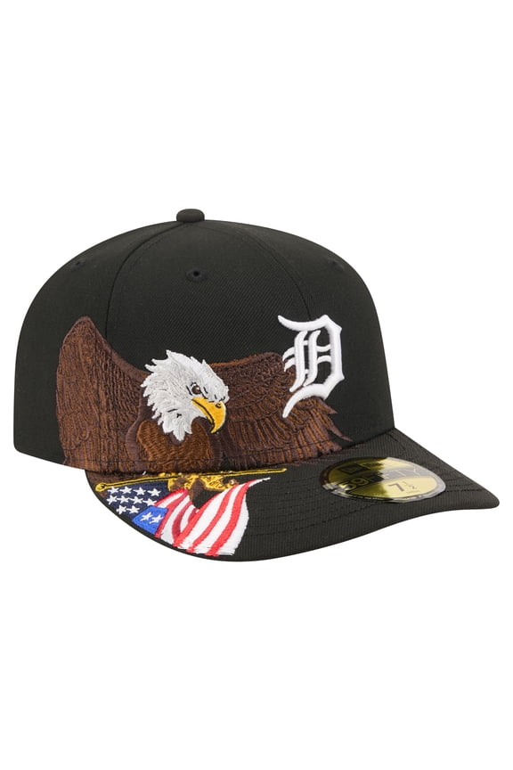 Men's New Era Black Detroit Tigers Americana Bald Eagle Pre-Curved 59FIFTY Fitted Hat