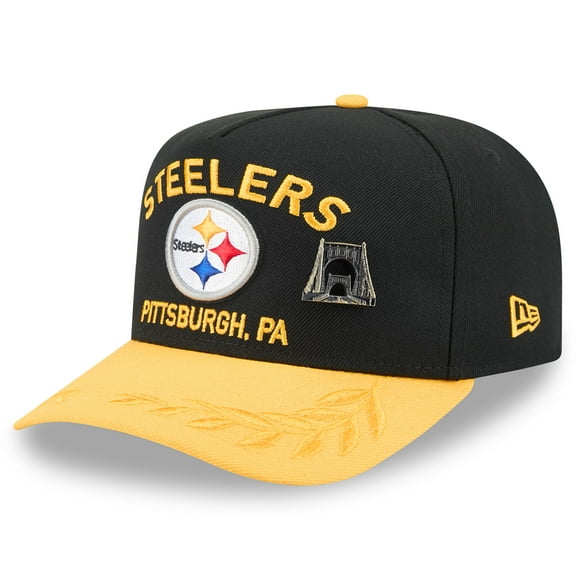 Men's New Era Black/Gold Pittsburgh Steelers 2025 NFL Draft On Stage A-Frame 59FIFTY Fitted Hat