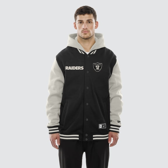Men's New Era Black/Gray Las Vegas Raiders Full-Snap Fleece Hooded Jacket