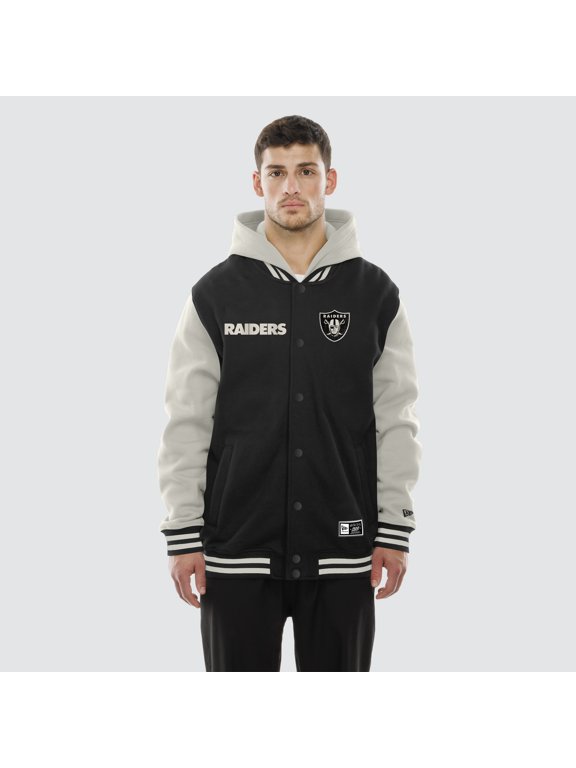 Men's New Era Black/Gray Las Vegas Raiders Full-Snap Fleece Hooded Jacket