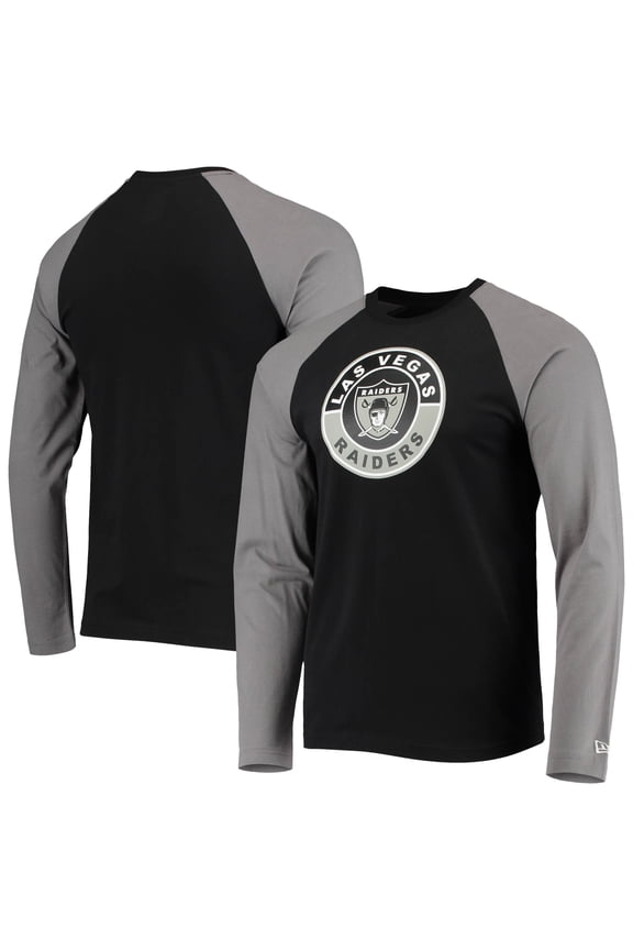 Men's New Era Black/Gray Las Vegas Raiders League Raglan Throwback Long Sleeve T-Shirt