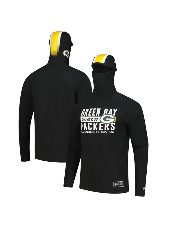 Men's New Era Black Green Bay Packers Functional Fandom Balaclava Helmet Stripe Tri-Blend Hoodie