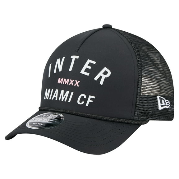 Men's-New Era Black Inter Miami CF Minimalist A-Frame 9FORTY Adjustable Hat