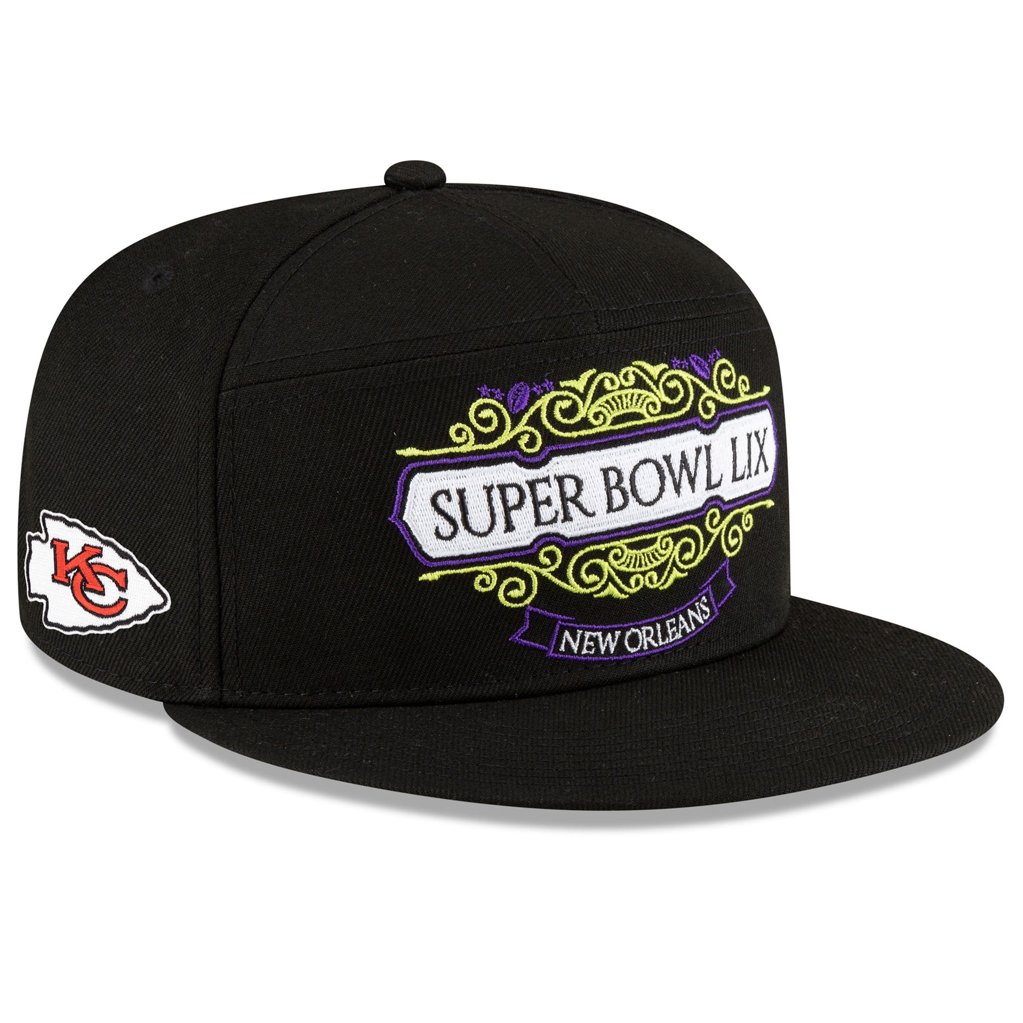Men's New Era Black Kansas City Chiefs Super Bowl LIX Tarmac Split Panel 9FIFTY Snapback Hat