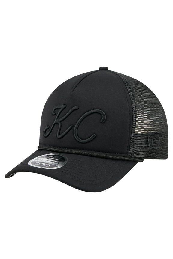 Men's New Era Black Kansas City Royals City Initial 9FORTY A-Frame M-Crown Adjustable Trucker Hat