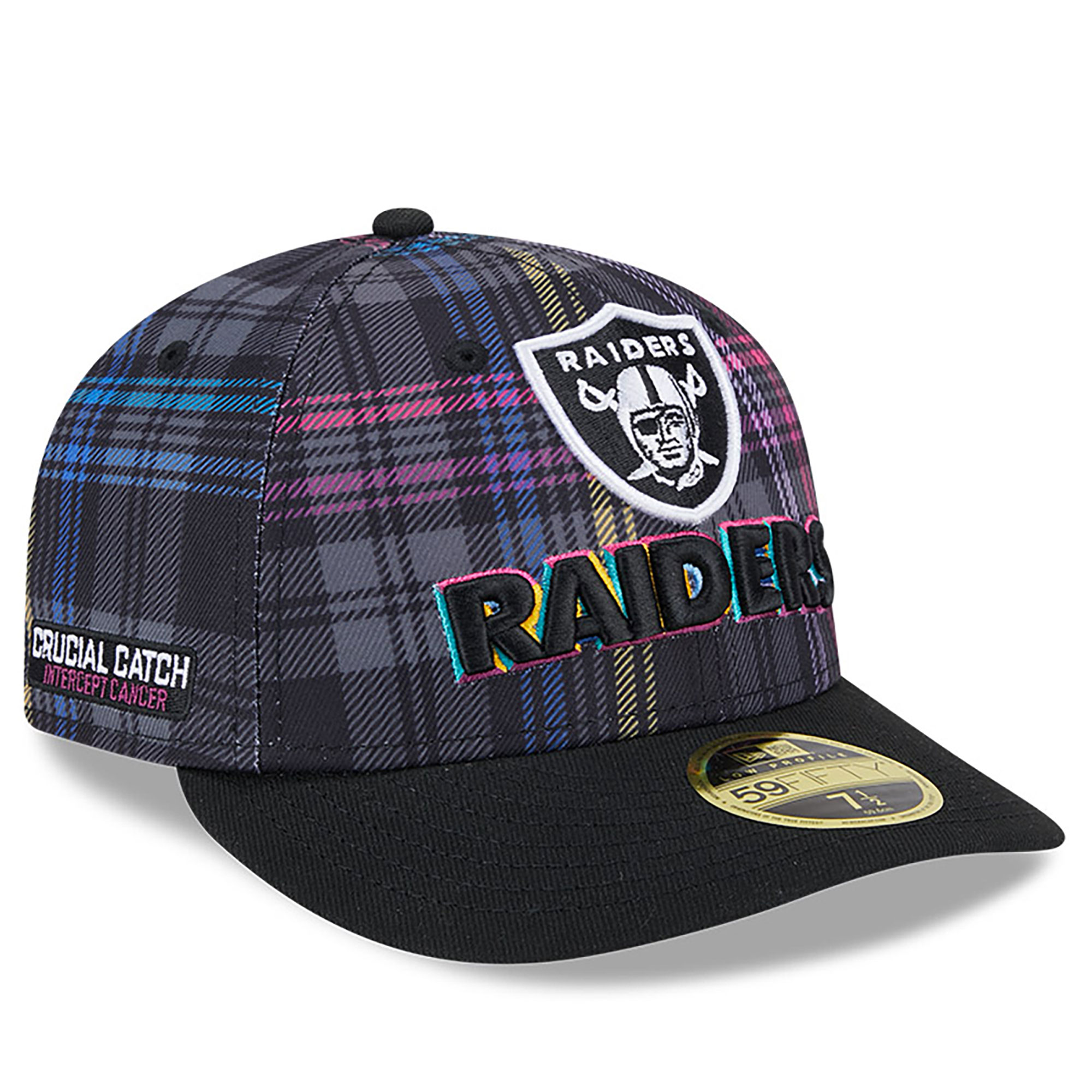 Men's New Era Black Las Vegas Raiders 2024 NFL Crucial Catch Plaid Low