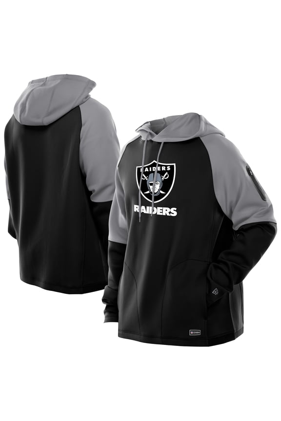 Men's New Era Black Las Vegas Raiders Combine Authentic Color Block Raglan Pullover Hoodie