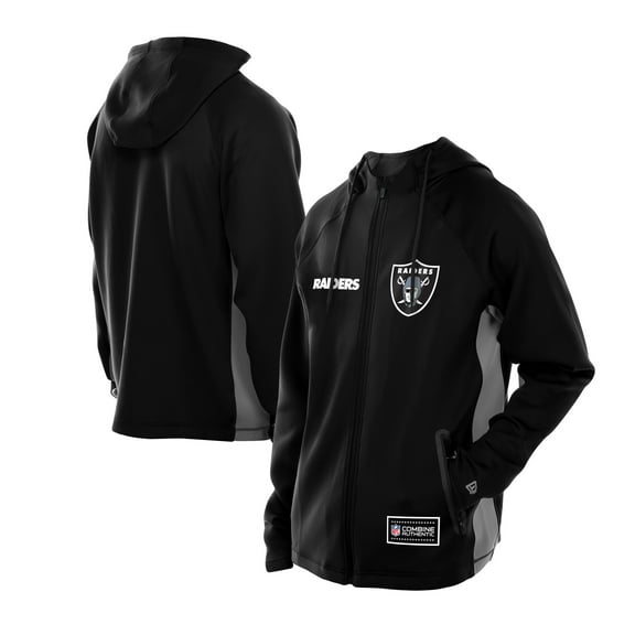 Men's New Era  Black Las Vegas Raiders Combine Authentic Raglan Scuba Full-Zip Hoodie