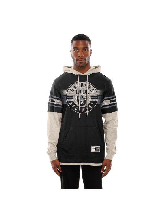 Men's New Era Black Las Vegas Raiders Twofer Layered Long Sleeve Hooded T-Shirt