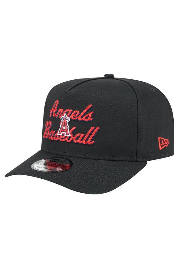 Men's New Era Black Los Angeles Angels Chainstitch 9FIFTY A-Frame Snapback Hat