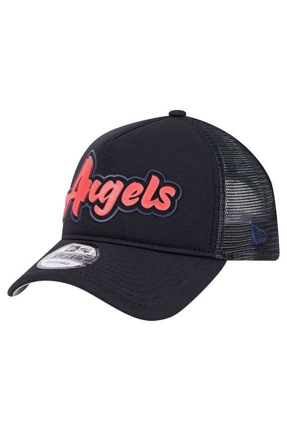 Men's New Era Black Los Angeles Angels Retro Bold A-Frame Trucker 9FORTY Adjustable Hat