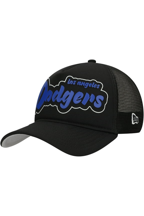 Men's New Era Black Los Angeles Dodgers Retro Bold A-Frame Trucker 9FORTY Adjustable Hat