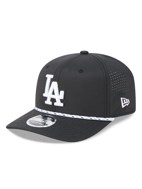 Men's New Era Black Los Angeles Dodgers Vented 9SEVENTY Rope Adjustable Hat