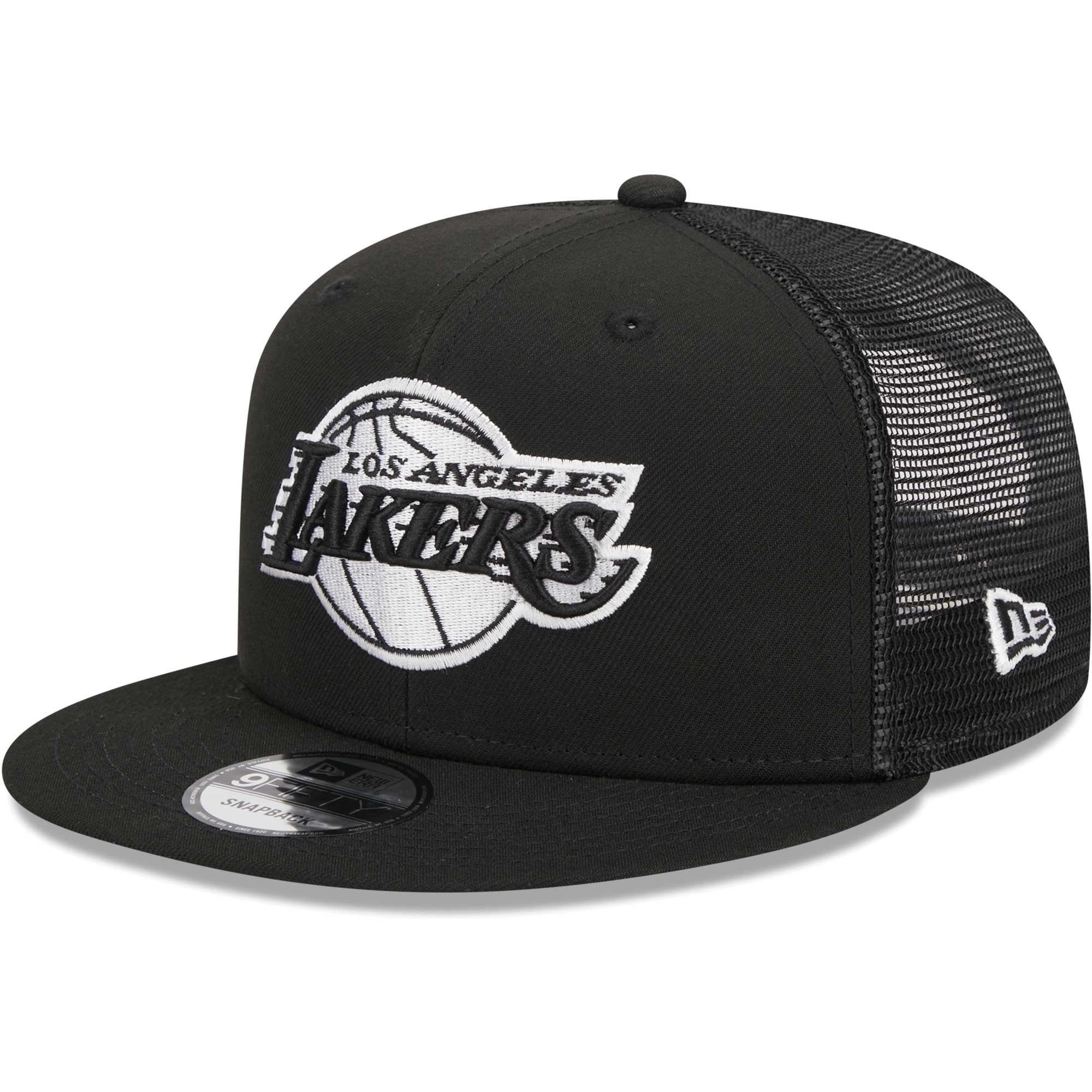 Men's New Era Black Los Angeles Lakers 9FIFTY Snapback Trucker Hat