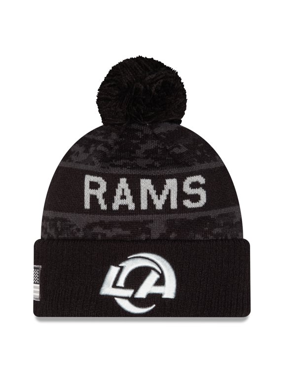Men's New Era Black Los Angeles Rams 2026 Salute To Service Cuffed Knit Hat with Pom