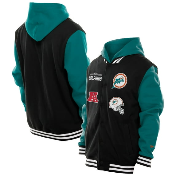 Men's New Era Black Miami Dolphins Full-Snap Fleece Hoodie Jacket