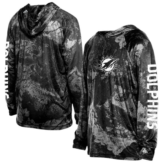 Men's-New Era Black Miami Dolphins RealTree Xtreme Camo Raglan Long Sleeve Hooded Top