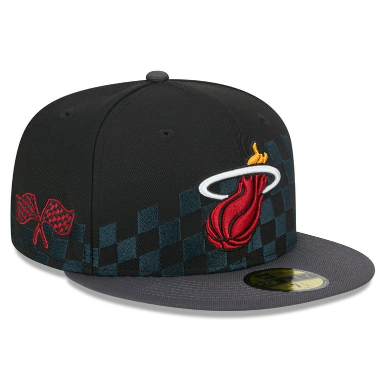 Men's New Era Black Miami Heat Rally Drive Checkerboard 59FIFTY