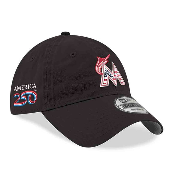 Men's New Era Black Miami Marlins America 250 9TWENTY Adjustable Hat